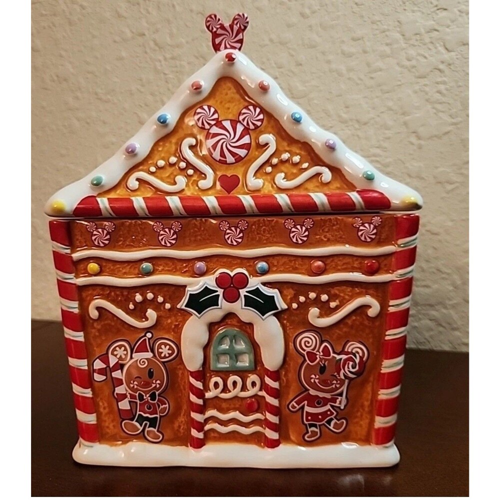 Disney Parks Gingerbread House Cookie Jar Mickey Mouse Christmas Holiday